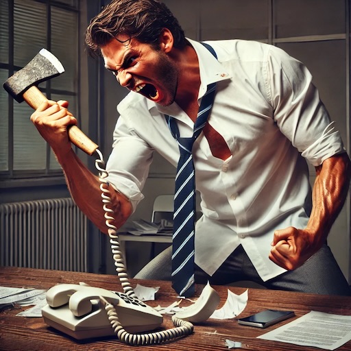 Cliente esasperato dal marketing invadente che distrugge un telefono a colpi di accetta